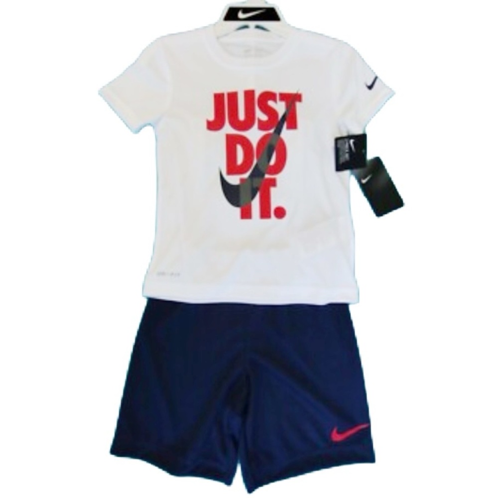 - Nike White and Navy Just Do It T-Shirt and Shorts Set